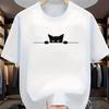 2025 Summer Cotton Fashionable Casual Loose Large Cute Cat Pattern Printed Men Women Round Neck Short Sleeve Unisex T-shirt Top