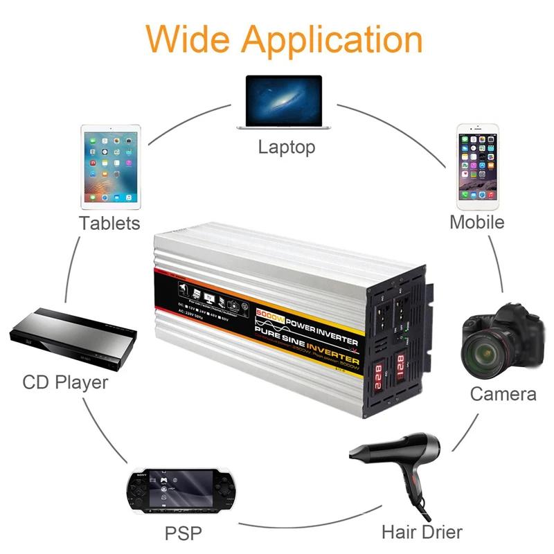 3000W/4000W/5000W Car Inverters Pure Sine Wave Solar Power Converter Home DC 12 To AC 220V Voltage Transformer Adapter
