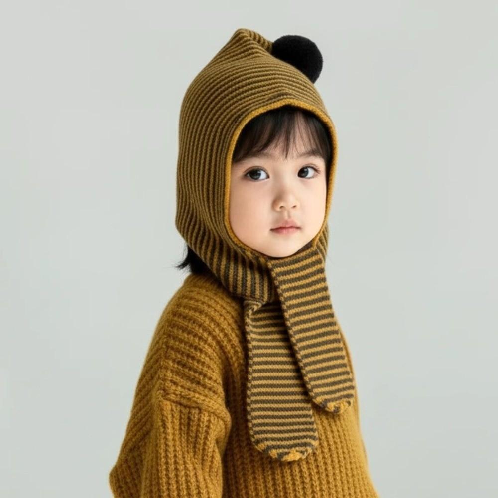 Thick Children Hooded Scarf Caps Ear Protection Knitted Hood Scarf Stripe Hooded Scarf Caps Baby