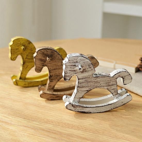 Расписанная вручную деревянная фигурка лошадки-качалки, винтажная миниатюрная статуэтка лошадки-качалки, украшение для дома, офиса, гостиной, настольный декор