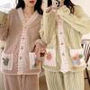 Women's Rainbow Pajama Set: Warm Flannel Bathrobe & Sweet Button Casual Homewear for Autumn/Winter, Suitable for Outdoors