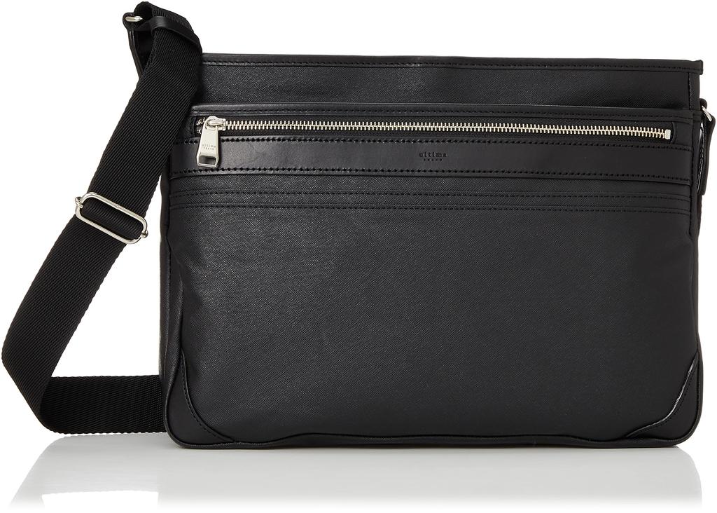 Ultima Tokyo Silvio Men's Sacoche Shoulder Bag, Cotton Canvas and Cowhide Leather, Water-Repellent, No. 59644, Black, H25 x W34 x D6cm