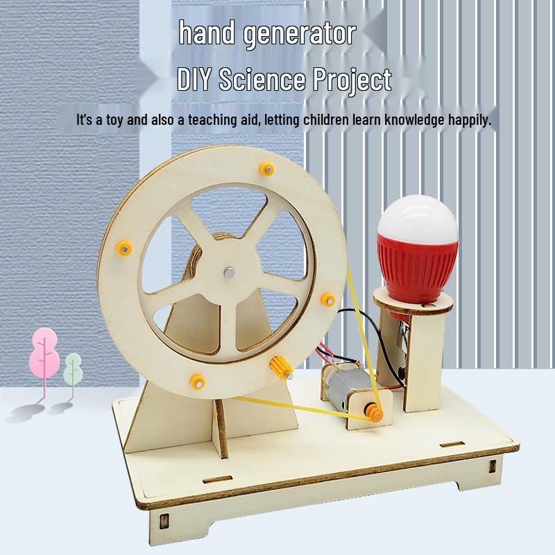 Hand-Crank Generator Science Kit for Elementary Students - Assembled Wooden Physics Teaching Aids