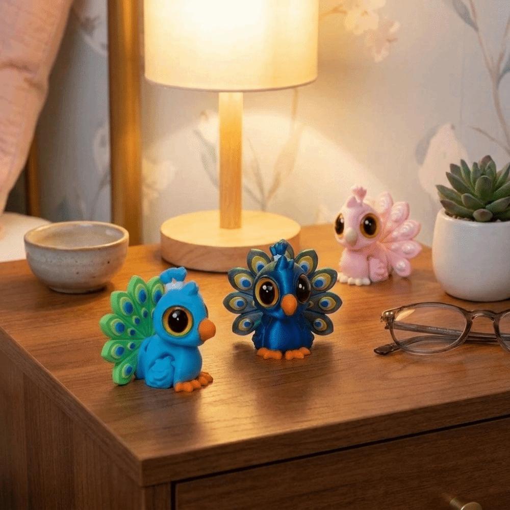 Lightweight Cute Peacock Figurine Cartoon Style Flexible Joint Peacock Toy Office