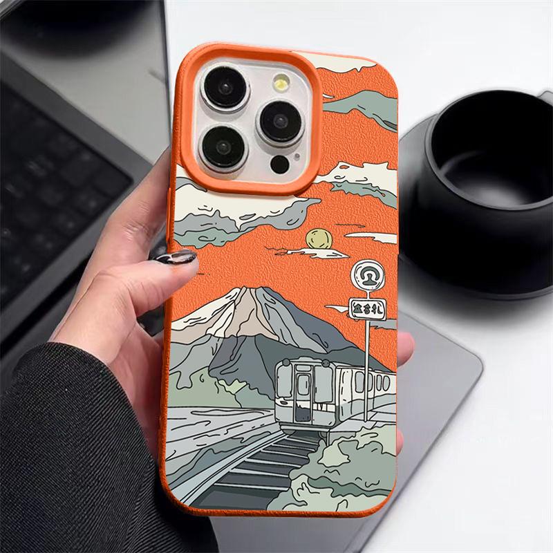 Матовый тонкий чехол для телефона с горным узором для iPhone 16 17 Pro Max 15 Pro 14 13 12 11 17 с текстурой кожи, противоударный, с мягким TPU бампером