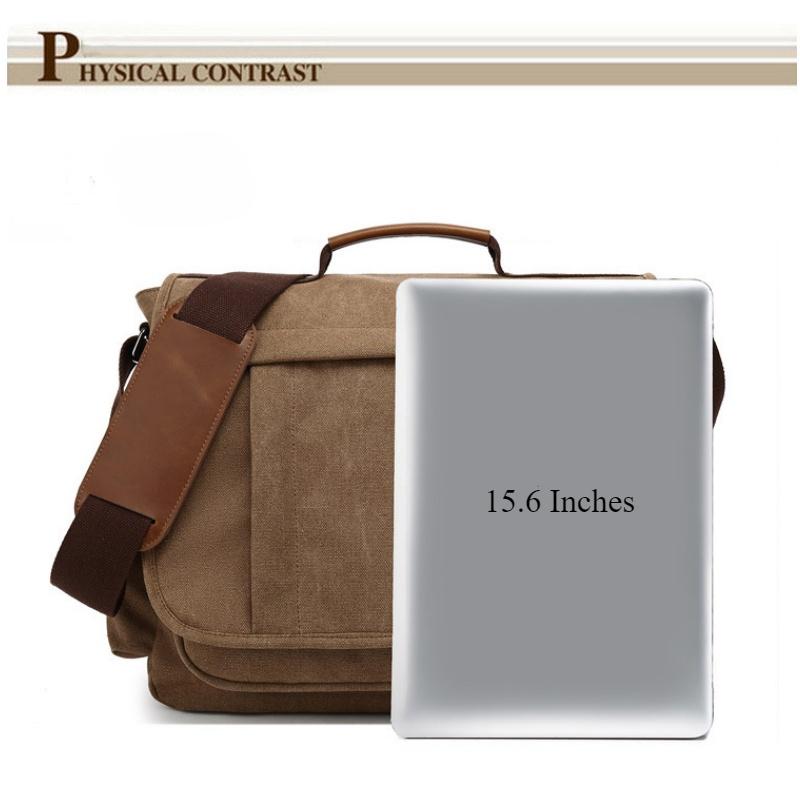 AUGUR Классическая однотонная мужская сумка-мессенджер из ретро-холста, деловая сумка, в которую можно положить ноутбук, практичная многофункциональная сумка через плечо с отверстием для наушников