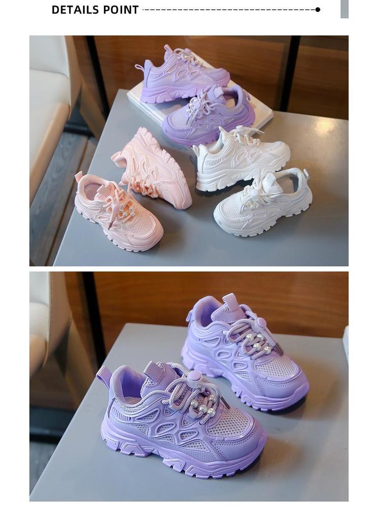 2024 Girls' Breathable White Dad Sneakers – Trendy Spring & Autumn Fashion Sports Shoes