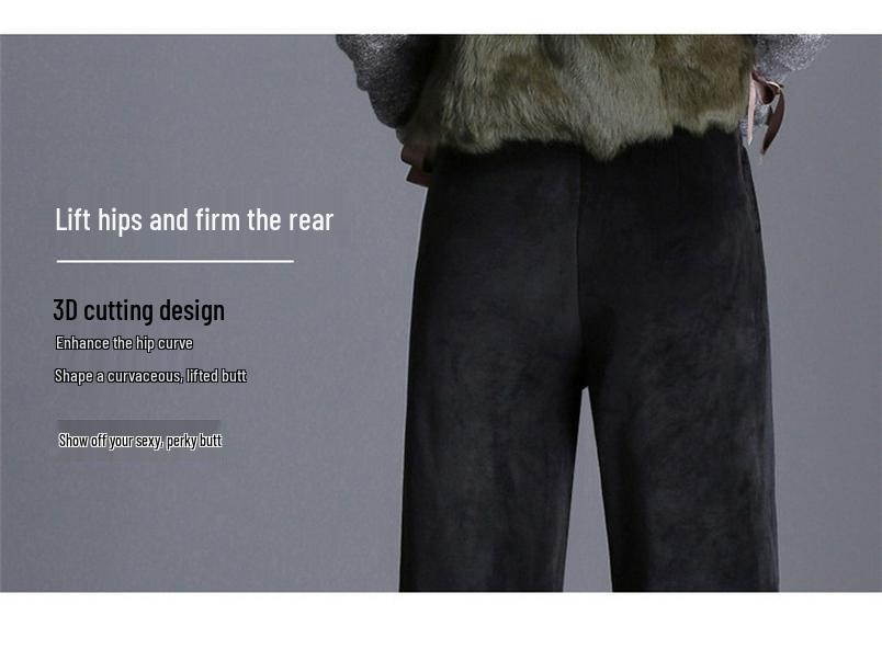 2023 Женские брюки больших размеров с высокой талией и широкими штанинами из золотого бархата на флисовой подкладке - Коллекция Осень/Зима