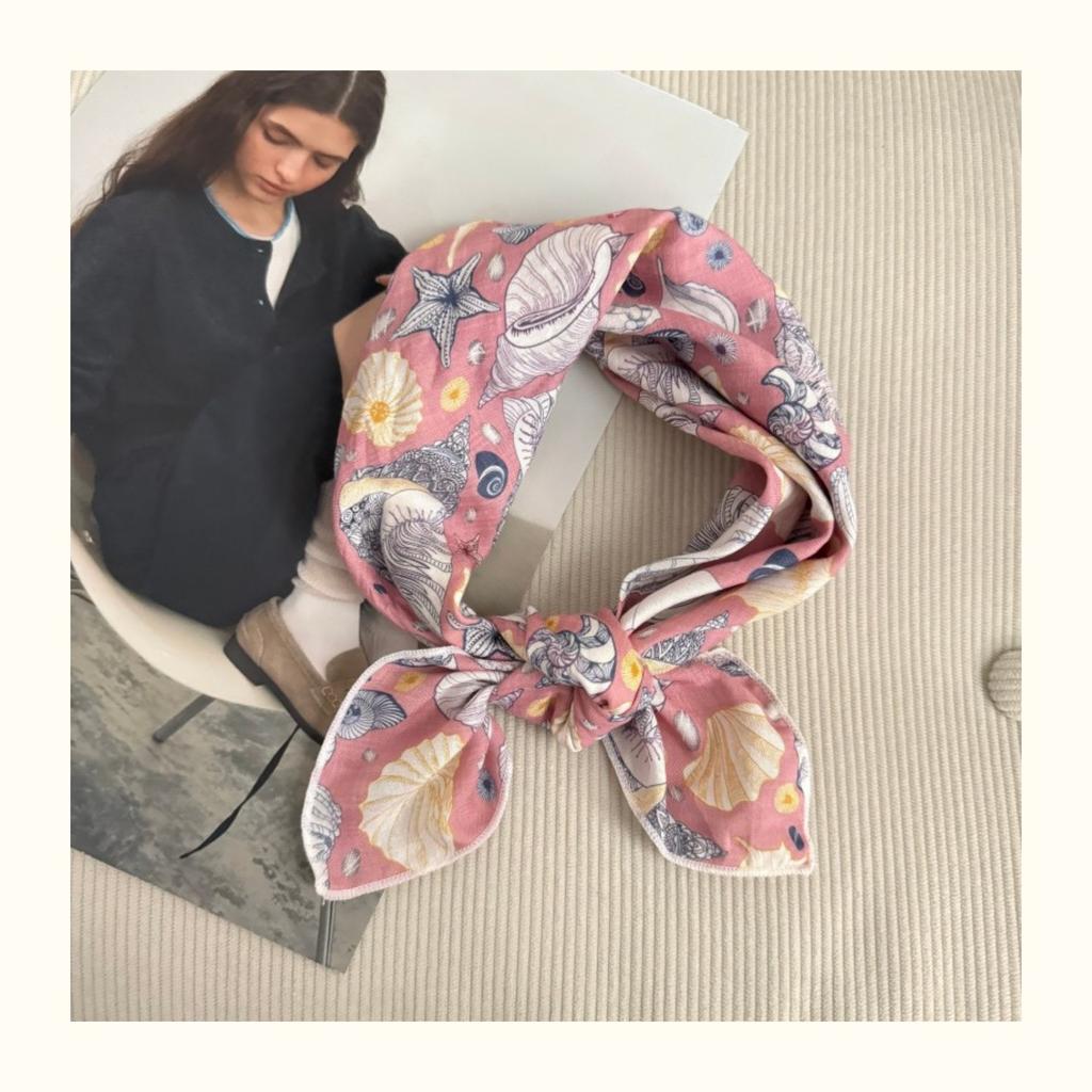 Premium 90Cm Floral Large Square Scarf Cotton And Linen Silk Scarf Women'S Headscarf Thin Scarf Sun Protection Shawl Outer Yarn