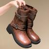 Women English Style Fashion Motorcycle Boots Zipper Mid Calf Boots Round Head Thick Bottom Casual Women's Knight Booties D183