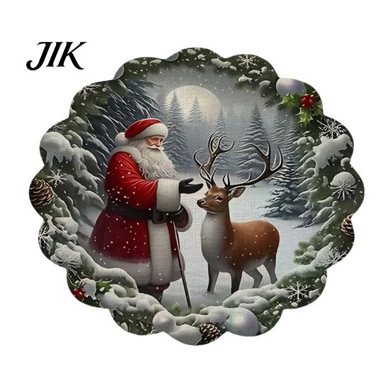 Round Washable Placemats Christmas Placemat, 14 Inch Festive Pattern Anti Slip Tabletop Protector, Party Table Setting Heat Insulation Place