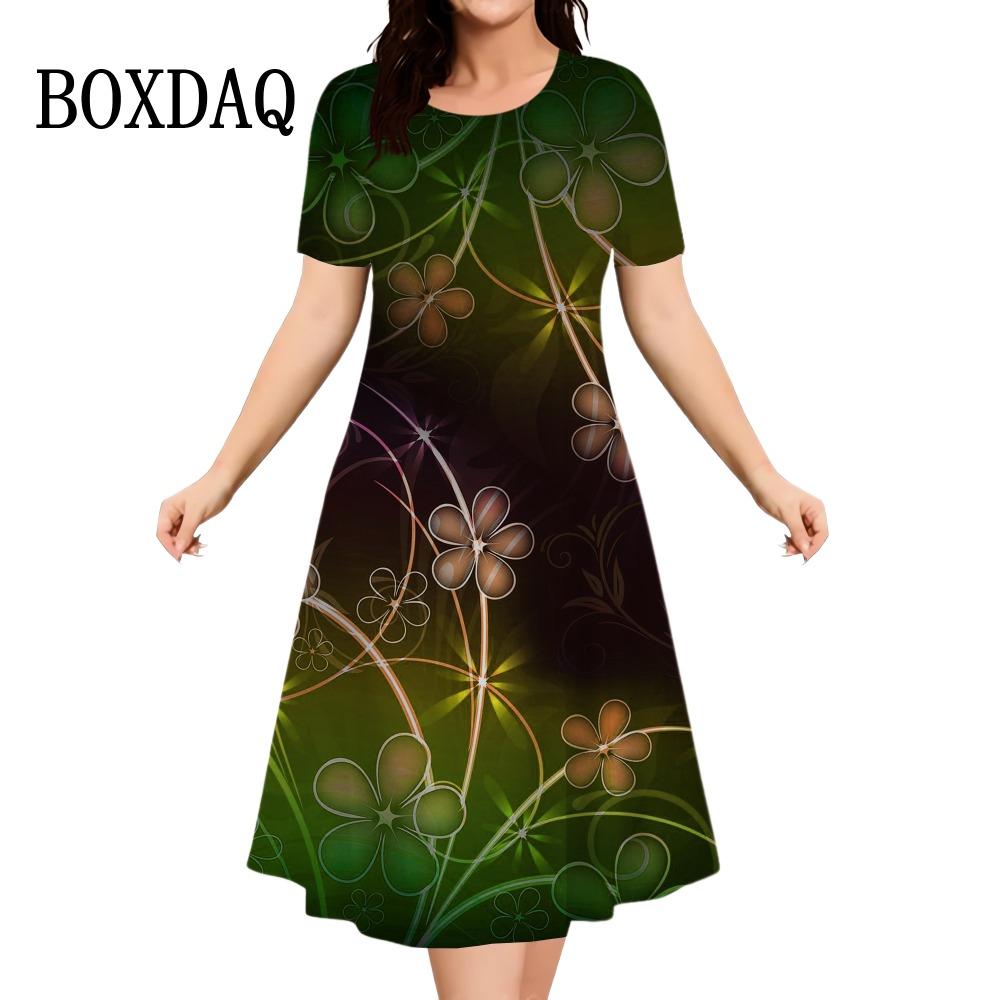 Летнее элегантное женское новое платье модное уличное платье с круглым вырезом и короткими рукавами женское повседневное свободное платье с 3D-принтом для женщин больших размеров