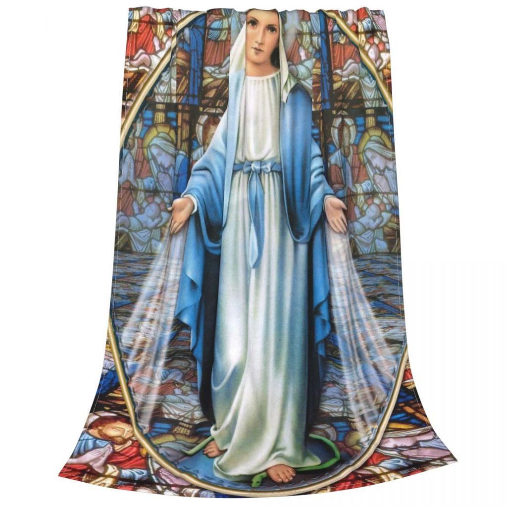 Virgin Mary Christian Catholic Knitted Blanket Our Lady of Guadalupe Throw Blanket Home Couch Soft Warm Bedspread