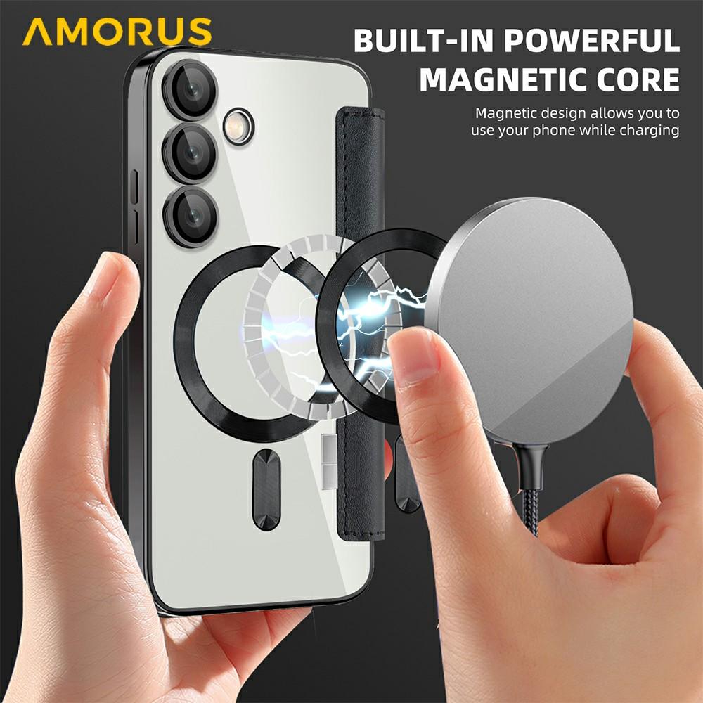 Чехол для Samsung Galaxy S24 FE, совместимый с MagSafe, держатель для карт с RFID-защитой, кожаная накладка на телефон