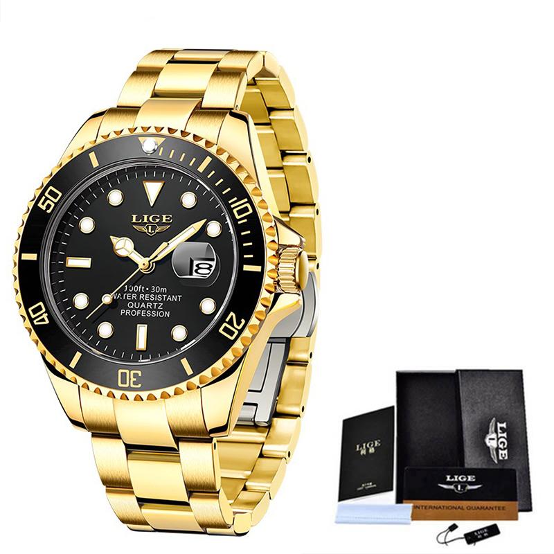 LIGE Fashion Men Watch Top Brand Luxury Stainless Steel Watches Waterproof Luminous Quartz Wristwatch