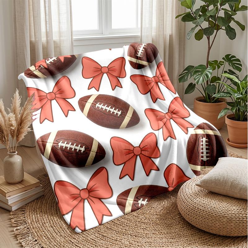 Football and Bows Pattern Theme blanket Lightweight Warm Flannel Blanket Decorative Throw Blanket for Home Decoration