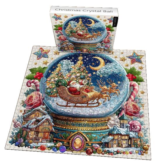 Christmas Crystal Ball Jigsaw Puzzle Santa Snow Village Scene 1000 Pieces Adults Cardboard Puzzle Family Game Home Decor