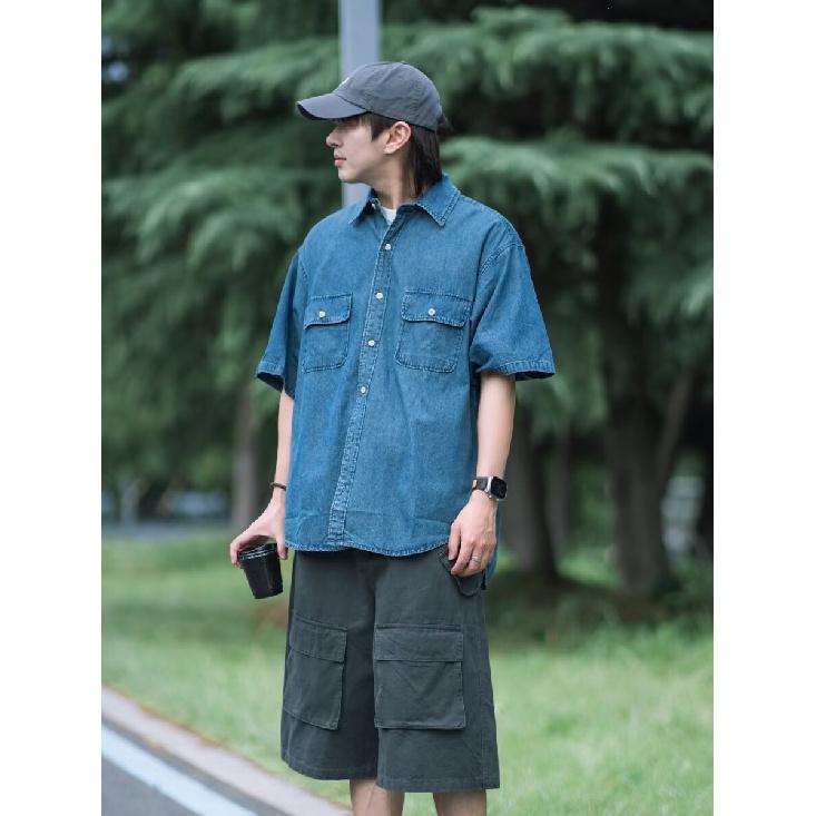 Мужская летняя рубашка с коротким рукавом, мужская ретро свободная повседневная рубашка с рукавом пять четвертей, модная брендовая рубашка для верхней одежды