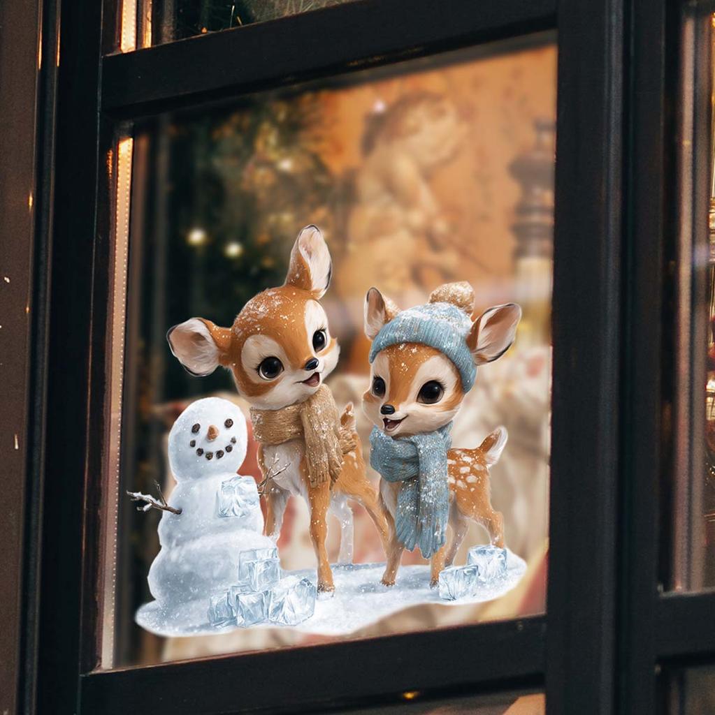 Рождество, Рождественский олень, Снеговик, Полностью прозрачное, Двустороннее видимое стекло, Наклейки для украшения дома