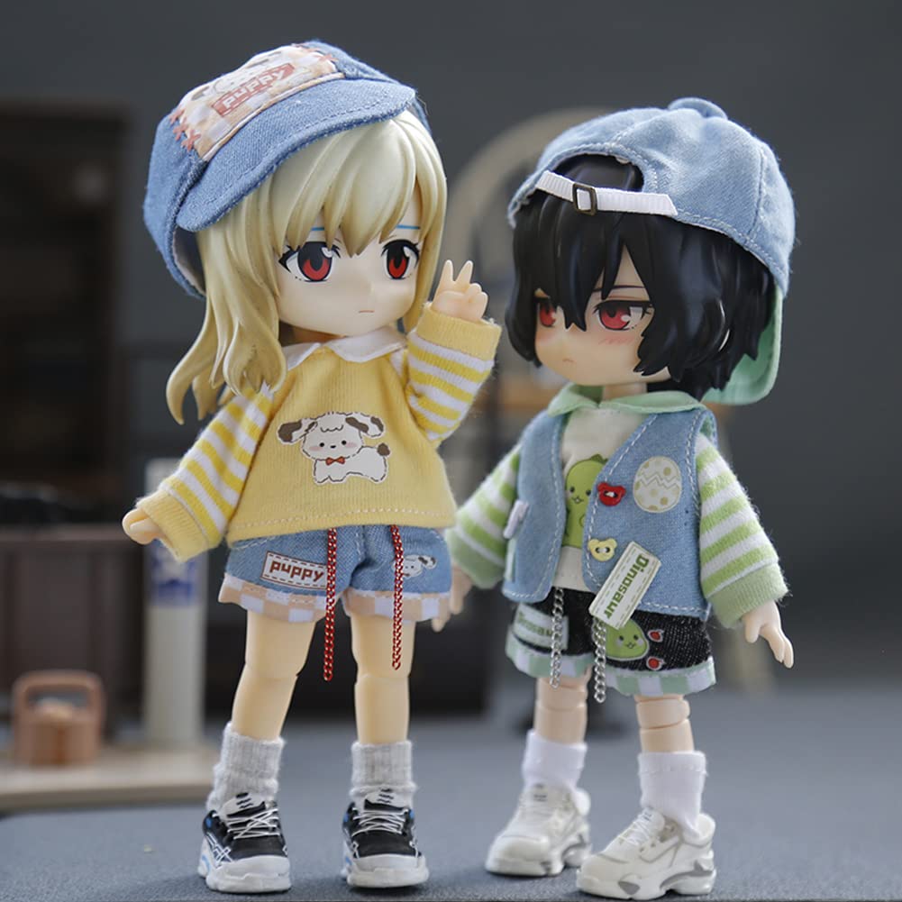 Rakulifey Obitsu 11 Clothes, Hat, OB11 Size Costume Set, Jacket, Pants, Vest, 112 BJD Doll Clothes, 4-Piece Set (Green)