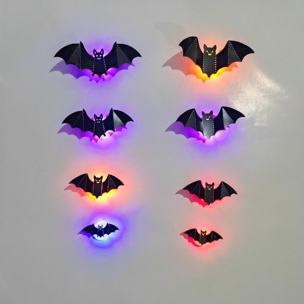8Pcs PET Material LED Bat Light Stereoscopic Bat Night Light For DIY Party Decorations