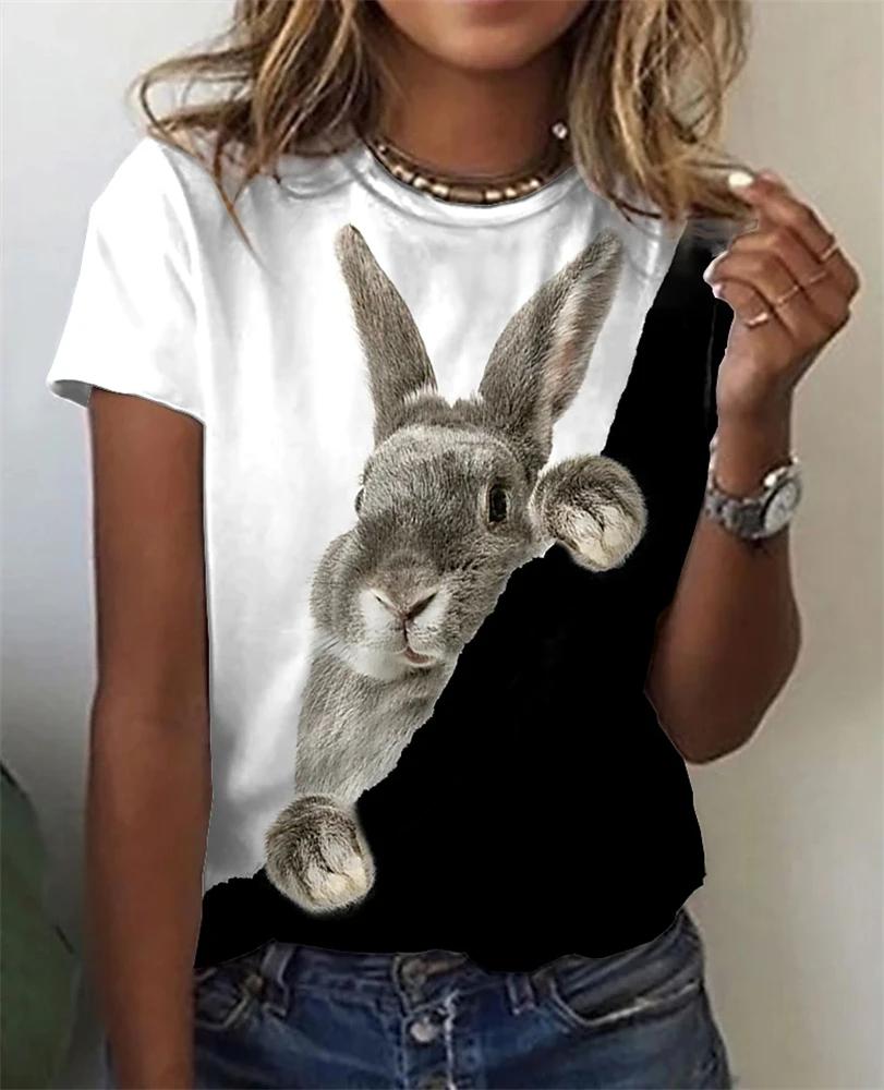 Rabbit 3D Print Women T-shirts Streetwear Casual Fashion Y2k Short Sleeve T Shirt O-neck Tops Tees Clothing