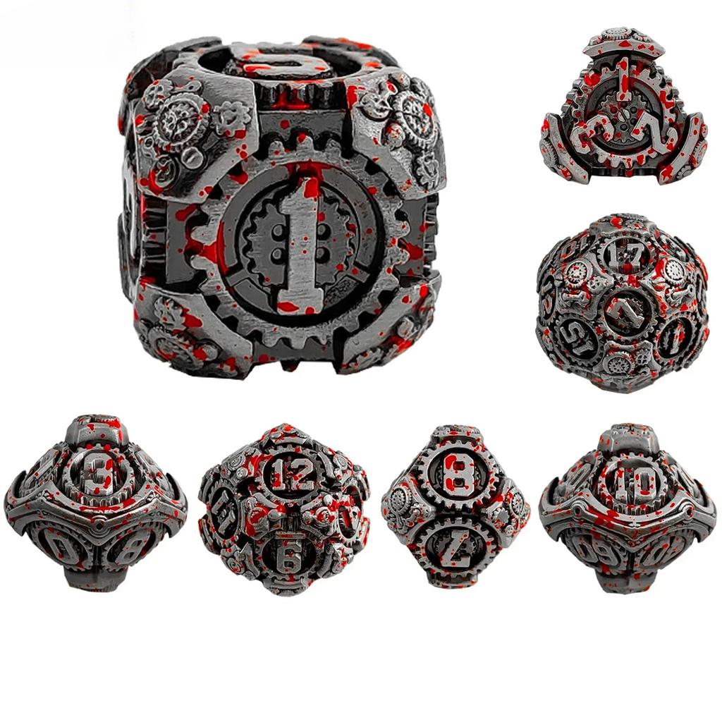 7 шт./набор игральных костей Gear Metal Dnd, набор многогранных игральных костей с цифрами для настольной игры Dnd TRPG Cthulhu COC Running Team D6