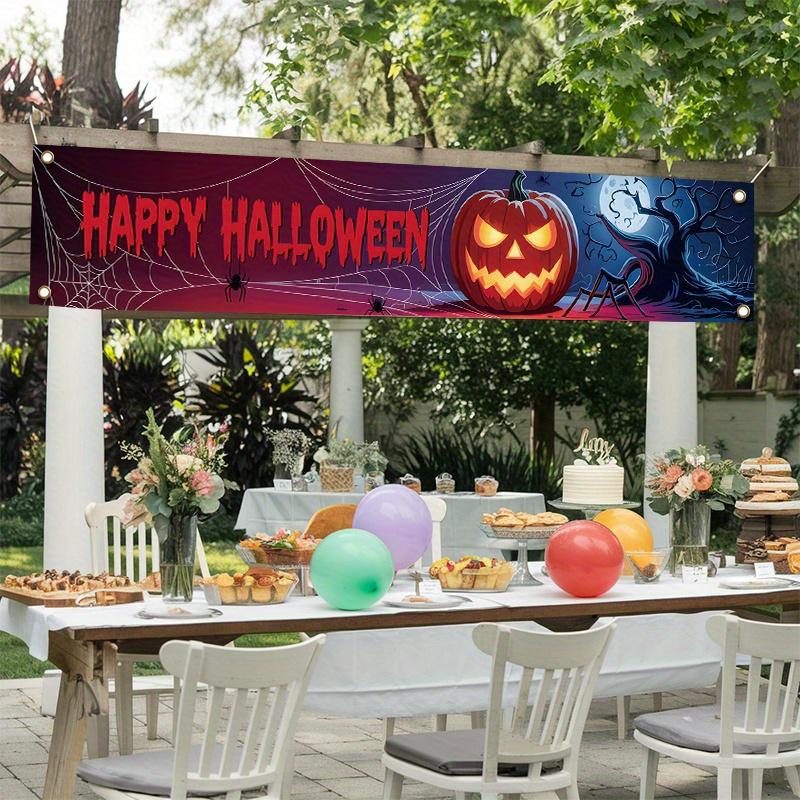 Happy Halloween Jack-o-Lantern & Haunted House Outdoor Banner 17x78in, Creepy Yard Sign for Garden Fence
