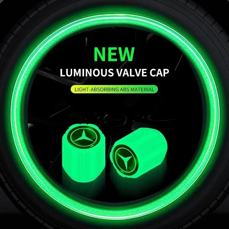 CSB1 4pcs Car Tyre Valve Stem Luminous Caps Fluorescent Decor For Mercedes Benz B/C/E/S Class A Class C200L GLC GLE CLA Accessories