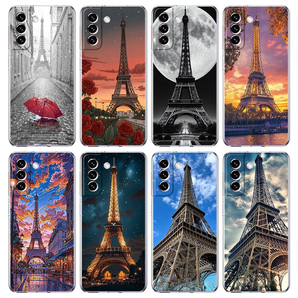 Phone Case For Samsung Galaxy S25 Edge S24 S23 FE S22 Ultra S20 S21 5G S10 Plus S10E Soft Clear Cover Red Umbrella Eiffel Tower