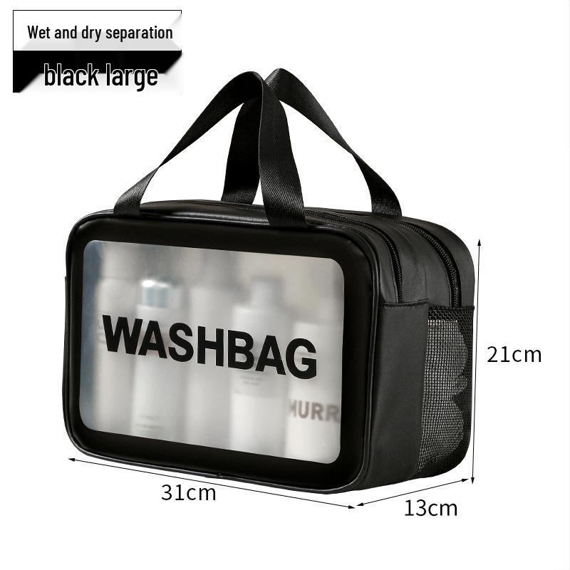 Women's Waterproof Large-Capacity Travel Makeup Bag with Wet/Dry Separation and Transparent Swim Compartment