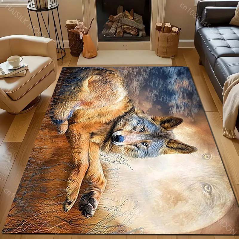 Vintage Art Wolf Print Carpet for Living Room Bedroom Bedside Sofa Floor Mat Modern Home Decor Aisle Corridor Area Rug