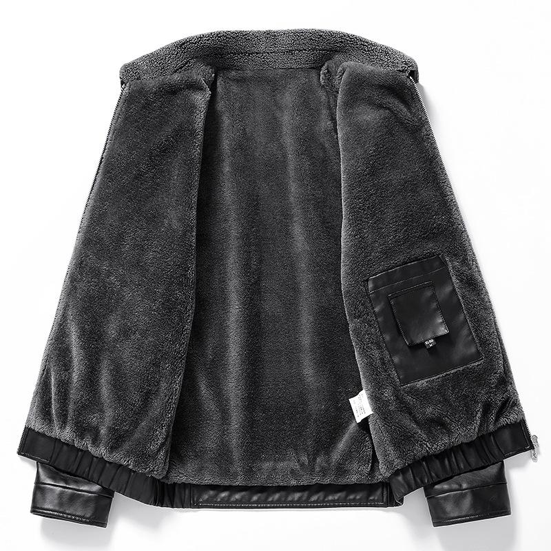 Осень и зима Новая мужская кожаная куртка с меховым покрытием Куртка с лацканами Корейская версия Повседневная куртка Мужская кожаная куртка Мужская одежда