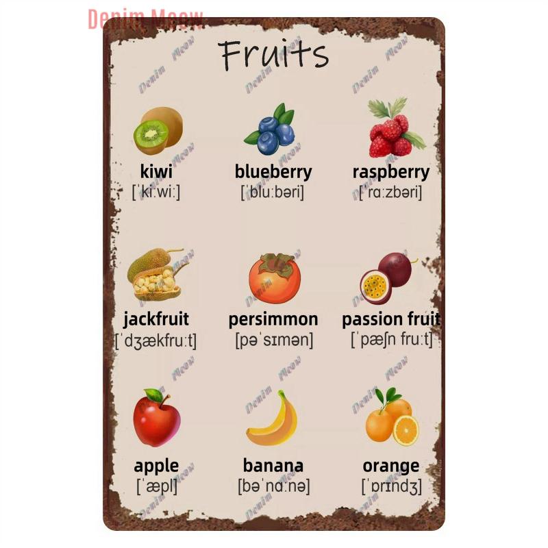 Funny Plants Metal Tin Sign Vintage English Flowers Retro Fruits Butterflys Animals Wall Poster Home Plates WY