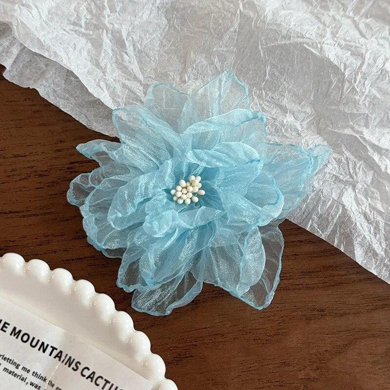 Новинка 2024 года, заколка для волос с большим цветком, модная шифоновая челка, заколки для волос, детские головные уборы для девочек, аксессуары для волос на отдыхе