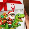 Santa Riding Dinosaur Ornament Funny Santa Claus Acrylic Hanging Decoration Novelty Dino Christmas Tree Ornament for Kids Boys Men