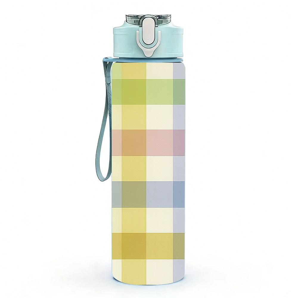 1PC Soft Plaid Check Pattern 750ml Color Plastic Sports Water Bottle Leakproof Flip Straw Lid Suitable for Sports Office Home Use