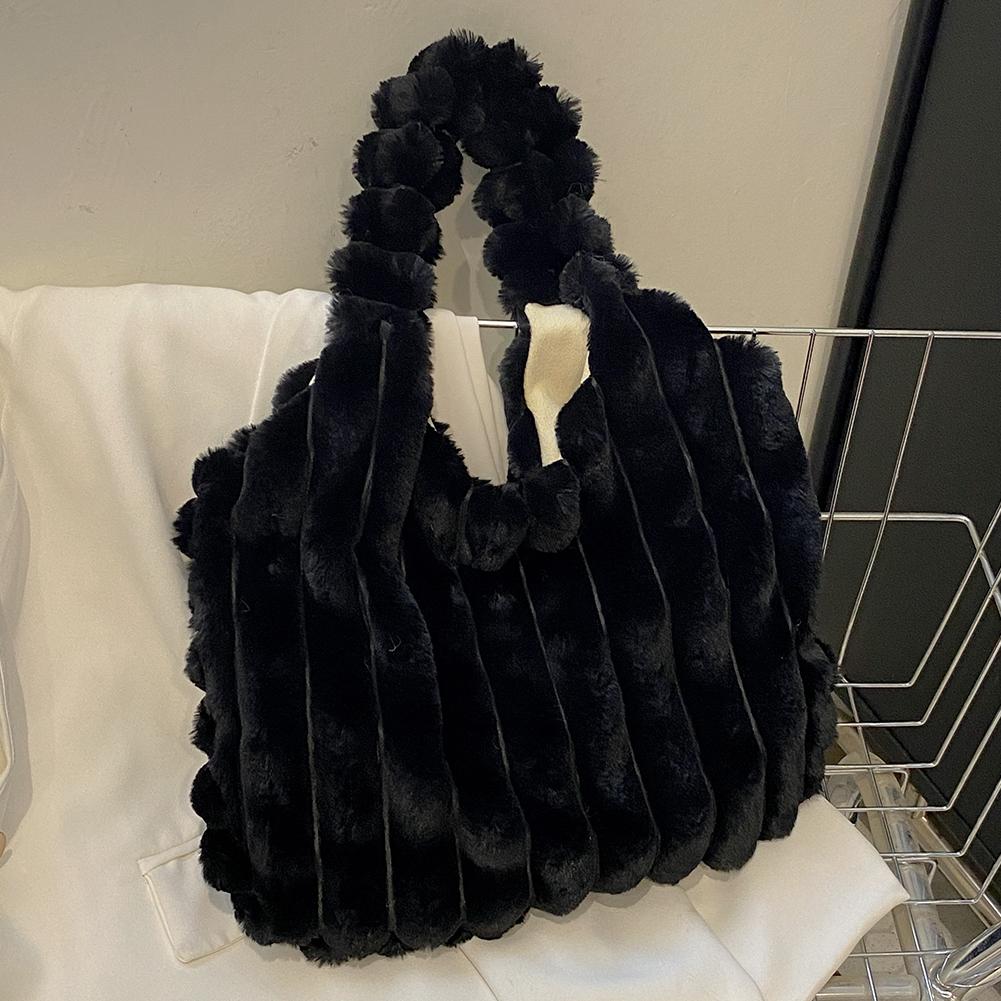 Women Plush Tote Handbag Large Capacity Soft Satchel Bag Versatile Fashion Casual Shopping Tote Bag