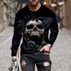 New 3D Human Skeleton Print Mens Tshirts Long Sleeve Tees Round Neck Casual Pullover Mens Clothing Plus Size
