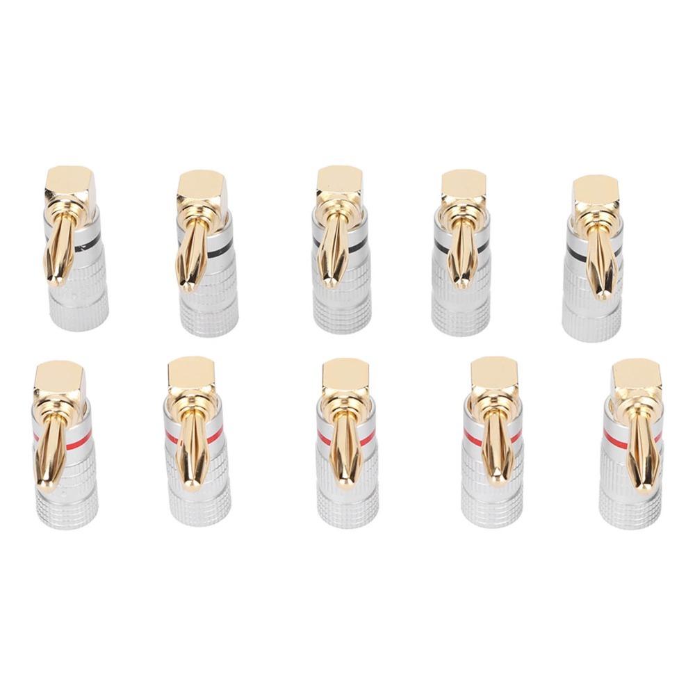 10PCS 24K Copper Gold Plated 90 Degree Right Angle Banana Plugs for 4mm Speaker Cable Sound Jack