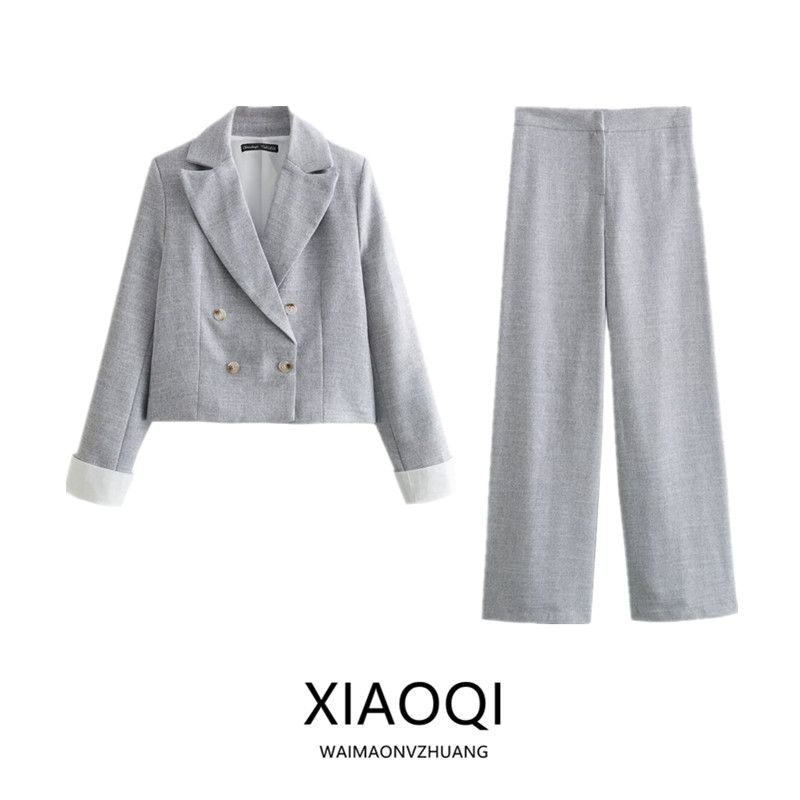 Fashion Style 2024 Summer New Arrival Women's Short Double Breasted Casual Suit High Waist Straight Pants 2322775