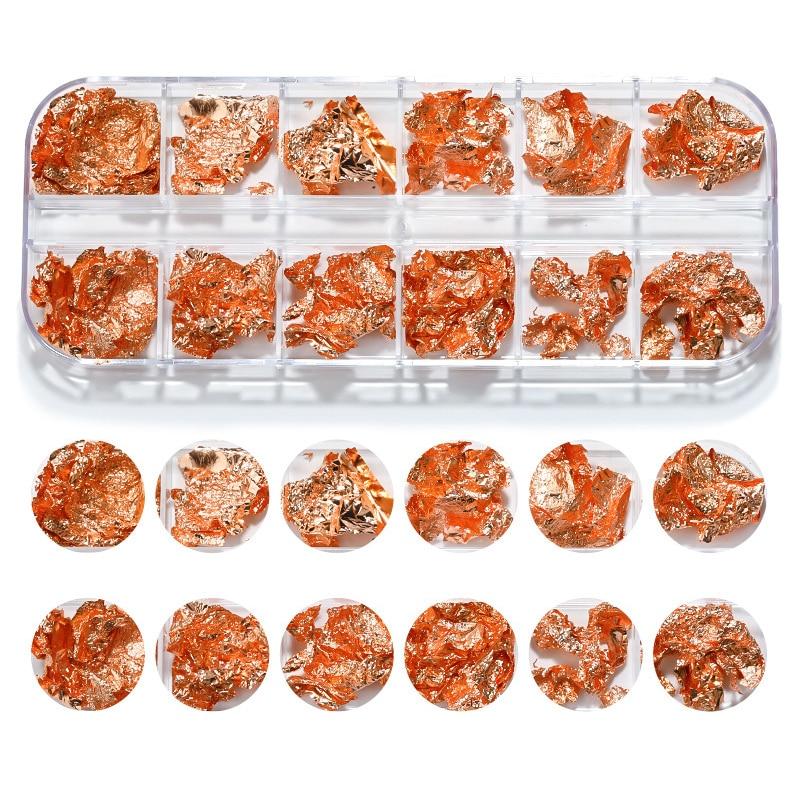 12 сеток/коробка, металлическая фольга для ногтей, алюминиевая бумага, украшения для дизайна ногтей, золото, серебро, розовое золото