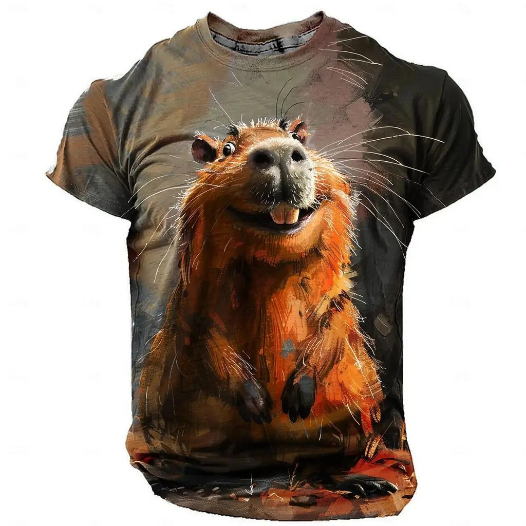 Летняя футболка с круглым вырезом и 3D-принтом грызуна, модная, повседневная, с коротким рукавом, мужская