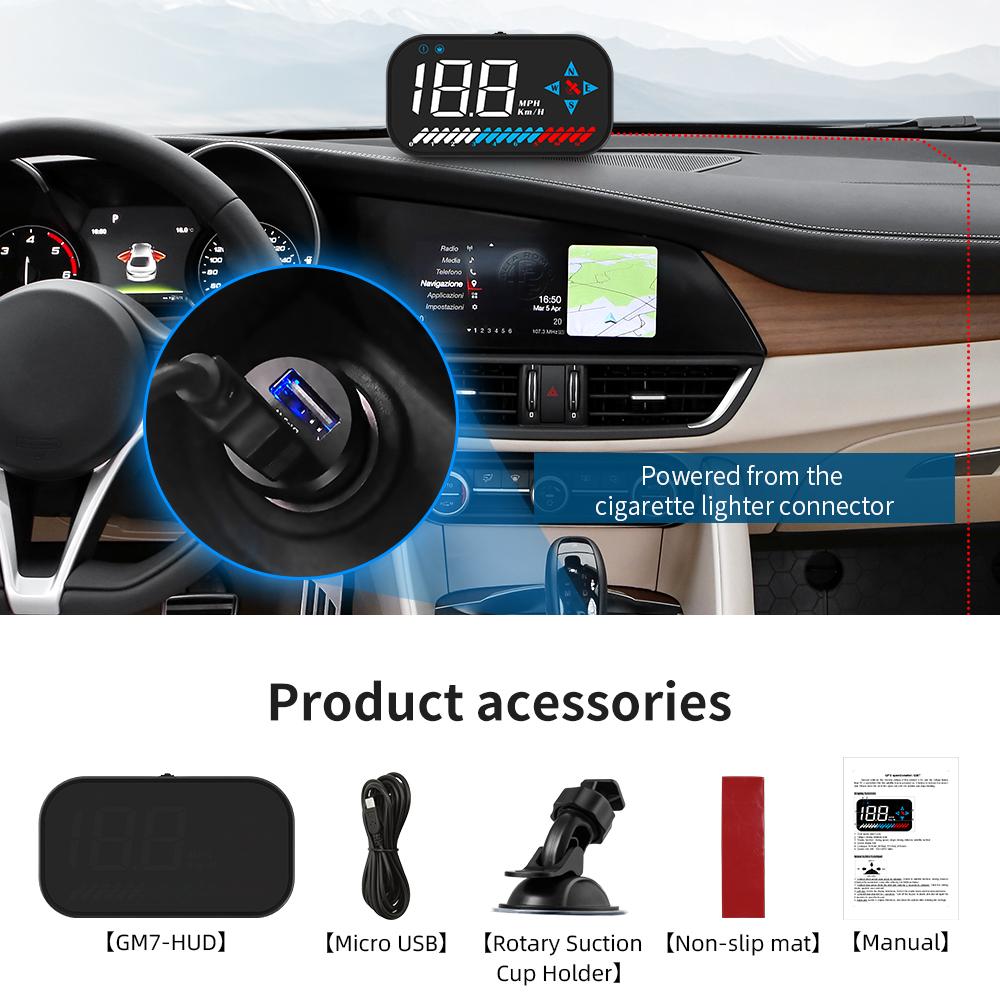 ZQKJ GM7 Head Up Display GPS для всех автомобилей Охранная сигнализация HUD Спидометр Автоматический цифровой одометр скорости Компас Датчики Аксессуары