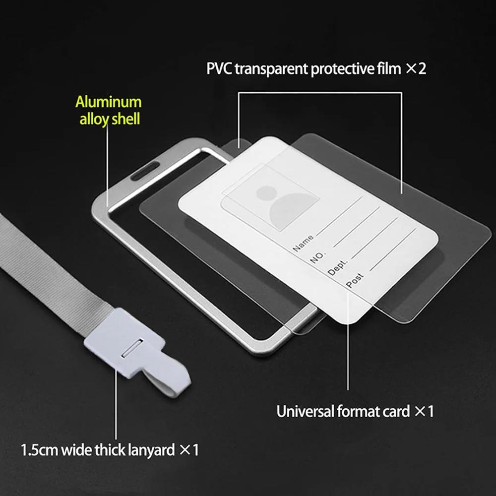 Vertical ID Name Card Case Aluminum Alloy Business Card Badge Holder Lanyard Strap Office SuppliesGood product