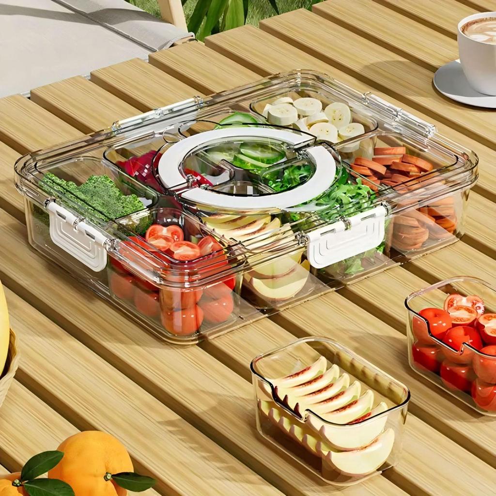 Eight-Compartment Transparent Food-Grade Storage Box for Salads and Spices