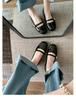 Retro Small Gold Buckle Mary Jane Thick Heel Women's Shoes 2025 Spring New Versatile Black Small Leather Shoes Flat Single Shoes Women