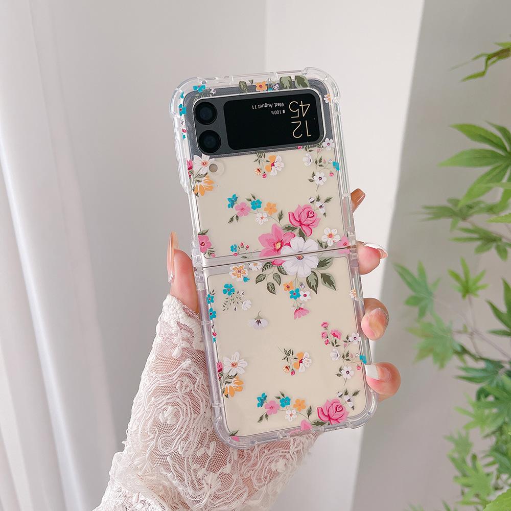 Для Samsung Galaxy Z Flip 4 3 чехол с рисунком свежих цветов, прозрачный силиконовый браслет, складной противоударный чехол, аксессуары