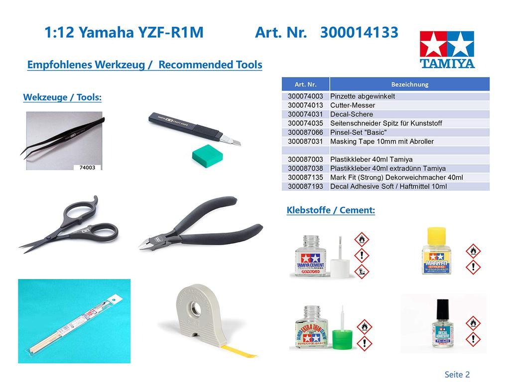 Tamiya 1/12 Motorcycle Series No. 133 Yamaha YZF-R1M Plastic Model 14133