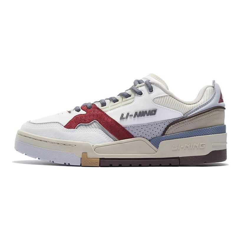 Li Ning Кожаные Удобные Нескользящие Амортизирующие Износостойкие Низкие Скейтбордические Кроссовки Мужские Белый Серый Красный AZGS091-3